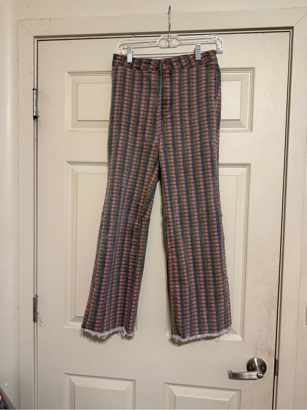 Free People We The Free Cropped Flare leg pants Size 28 Pink/Green